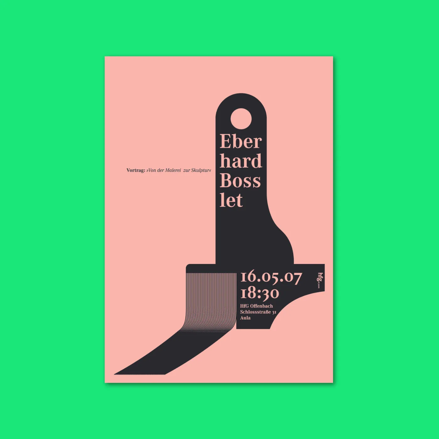 Plakat Design zum Vortrag von Eberhardt Bosslet an der HFG Offenbach