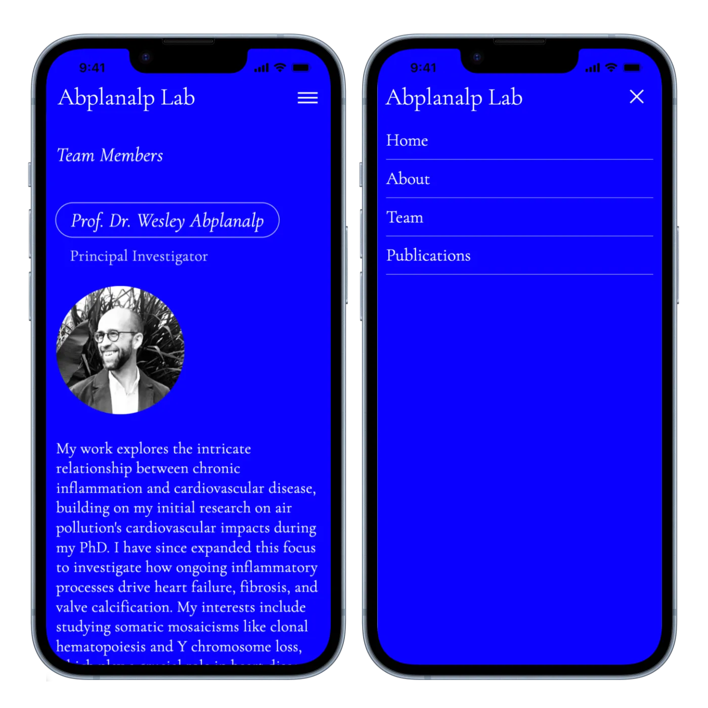 Abplanalp Lab Website auf dem Smartphone