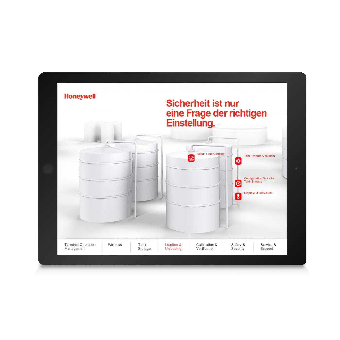 Honeywell Enraf App Design auf Tablet Landscape Version