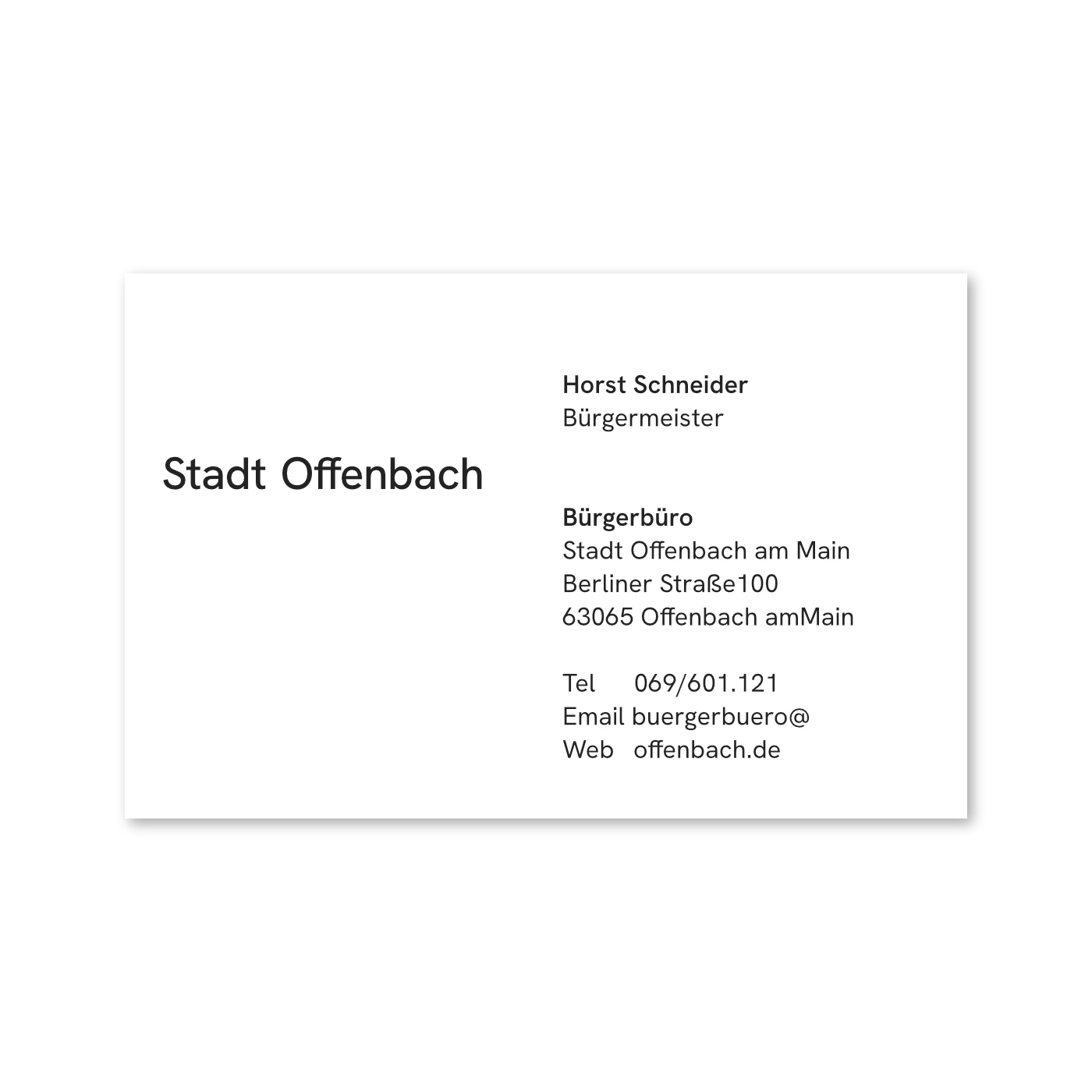 Stadt Offenbach Corporate Design - Visitenkarte Front