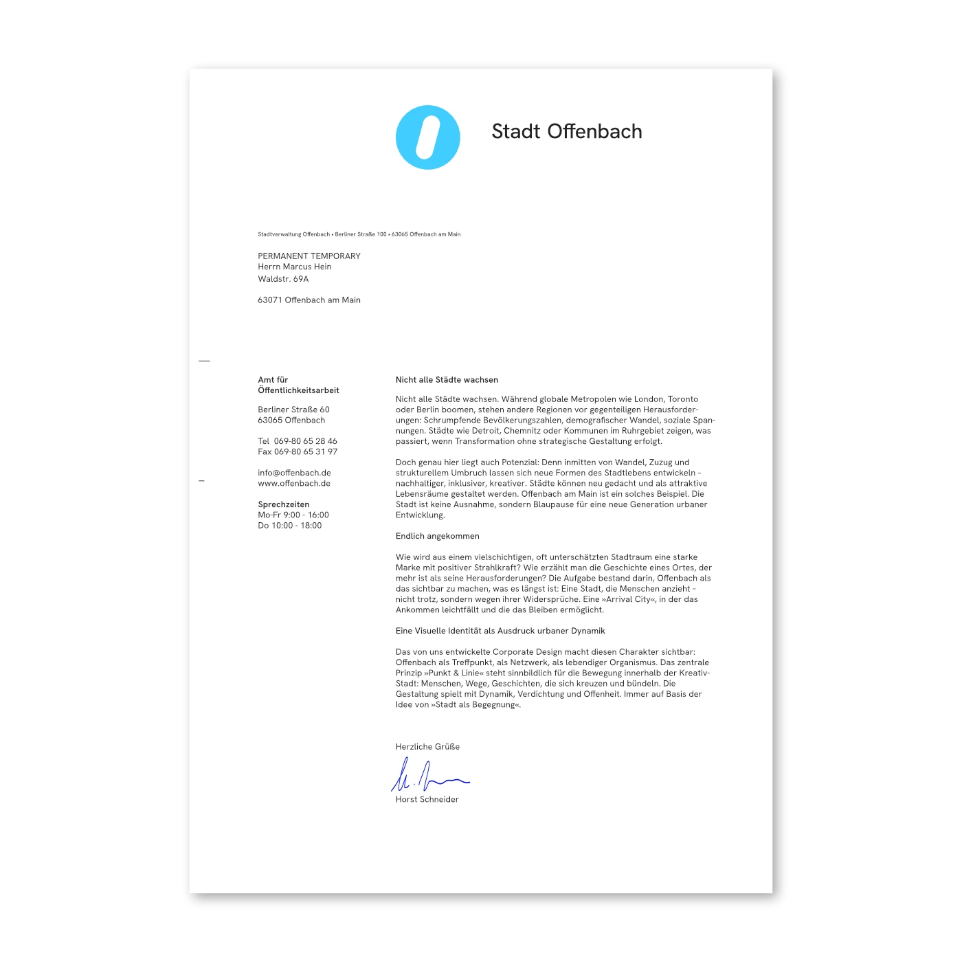 Stadt Offenbach Corporate Design - Briefbogen